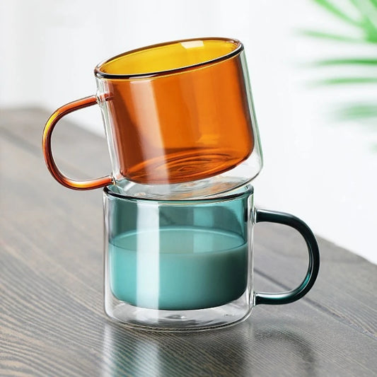 Double Wall Insulated Colorful Glass Cup Clear Espresso Coffee Mugs Handmade Beer Mug Tea Milk Whiskey Glass Cups Drinkware