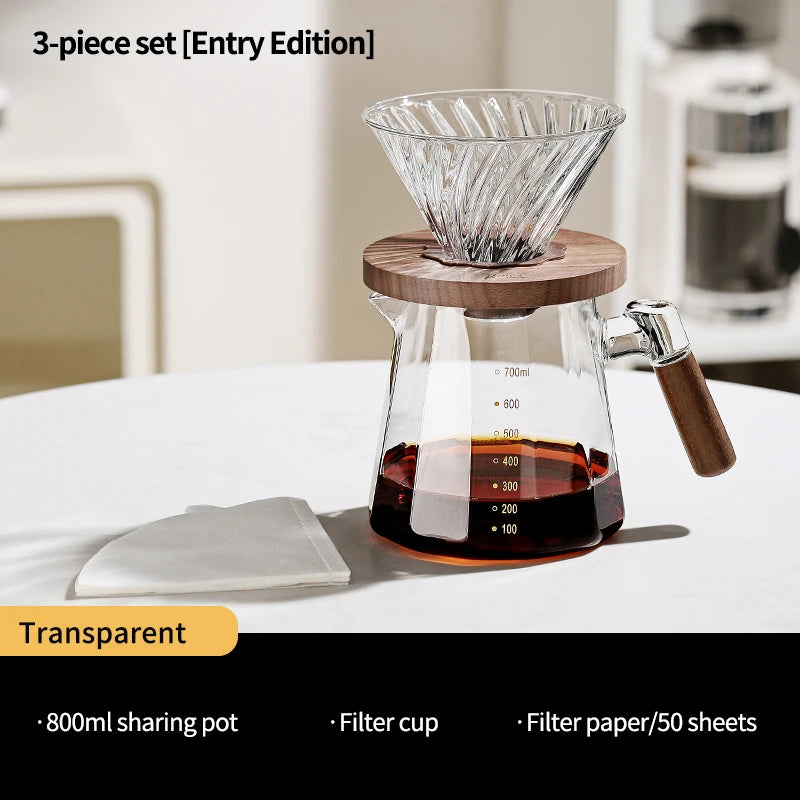 Bincoo Pour Over Coffee Maker Set 800ml Glass Carafe Coffee with Glass Coffee Filter Drip Coffee Maker Set for Home or Office