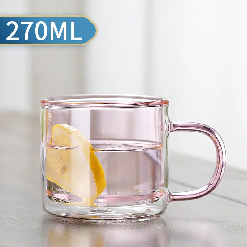Double Wall Insulated Colorful Glass Cup Clear Espresso Coffee Mugs Handmade Beer Mug Tea Milk Whiskey Glass Cups Drinkware