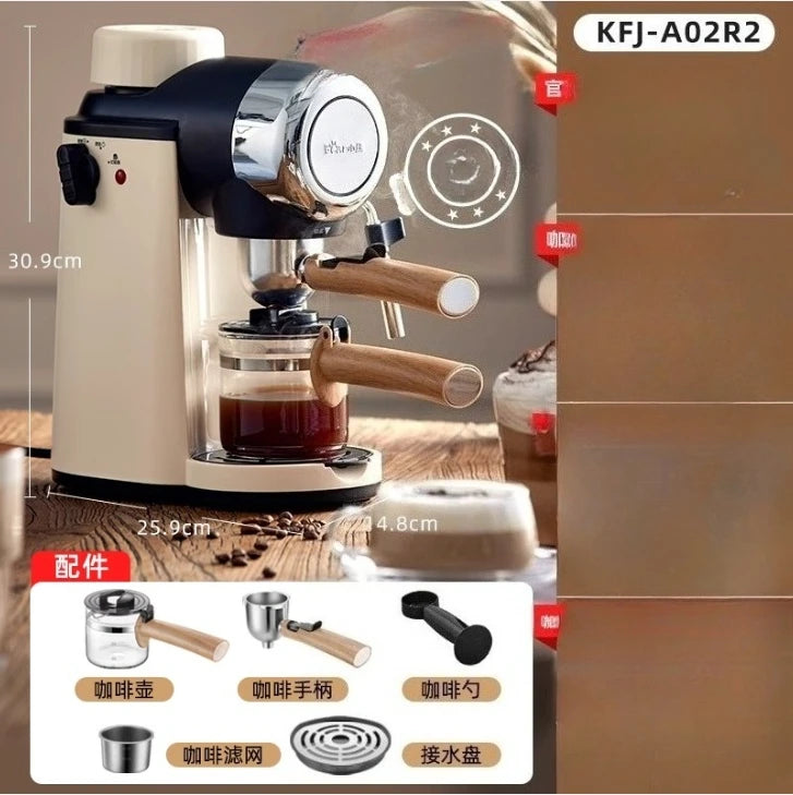 220V Bear Coffee Maker Small Home Espresso Semi Automatic Office All in One American Hand Grind Brew Machine