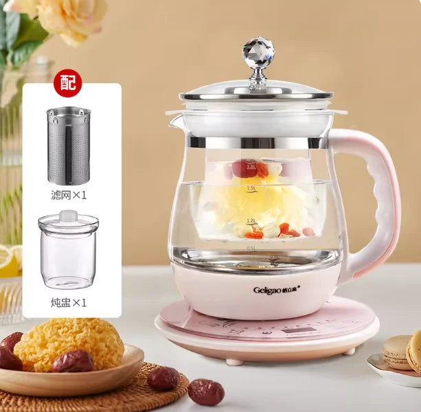 220V Geligao Automatic Double Boiler Health Kettle Thick Glass Multi Function Electric Tea Maker