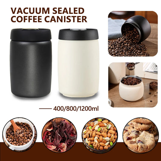 Coffee Sealed Can Stainless Steel Manual Vacuum Storage Container Jar Canister for Coffee Beans Outdoor Camping Kitchen Barista