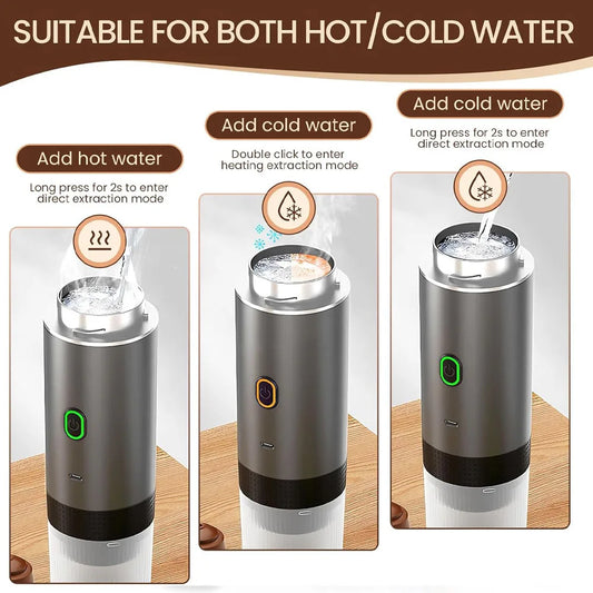 Portable Espresso Machine Mini Espresso Maker Self Heating Coffee Maker Compatible with Ground Coffee Capsule for Camping