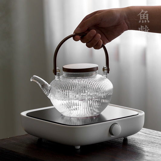 Hammer-patterned glass kettle for household use, thickened, high-temperature resistant, heating, electric ceramic stove kettle, single kettle open flame kettle