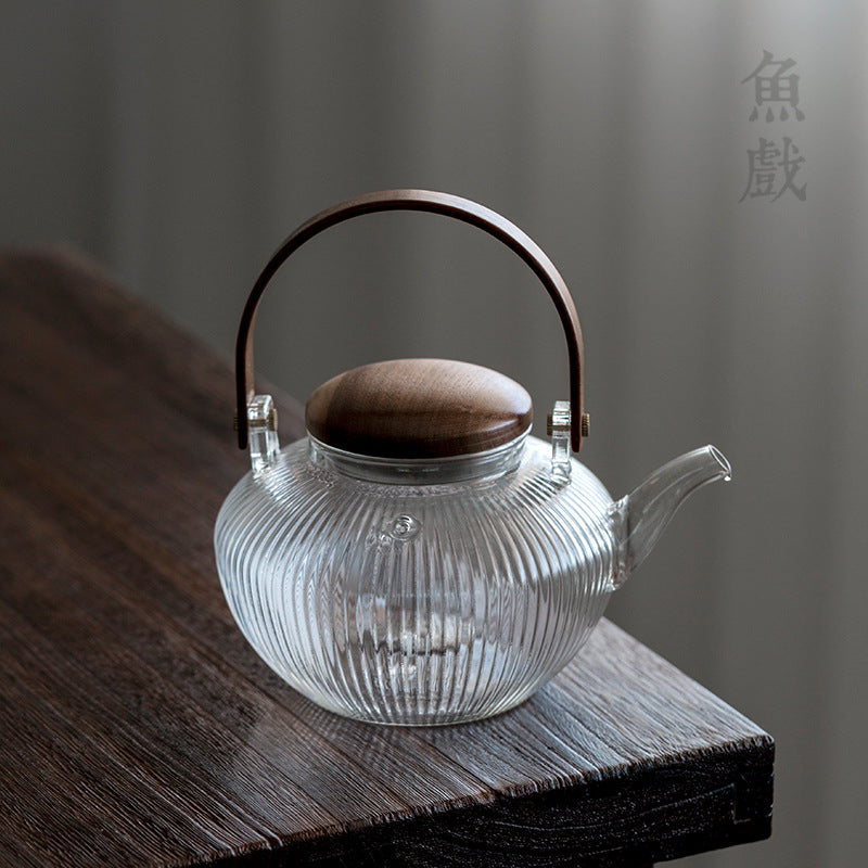 Hammer-patterned glass kettle for household use, thickened, high-temperature resistant, heating, electric ceramic stove kettle, single kettle open flame kettle