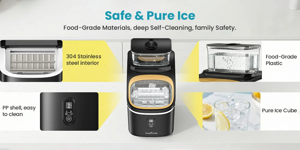 LOEFME Portable Ice Maker Machine 15kg/24h 6-13 Mins Quick Ice 16pcs Ice Cubes Countertop Ice Machine for Home Kitchen Party RV