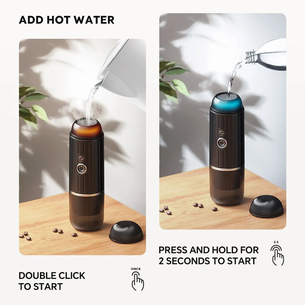 Electric Portable Espresso Coffee Machine for Car & Home Camping Coffee Maker 2-in-1 Capsule Powder WirelessTravel Coffee Make