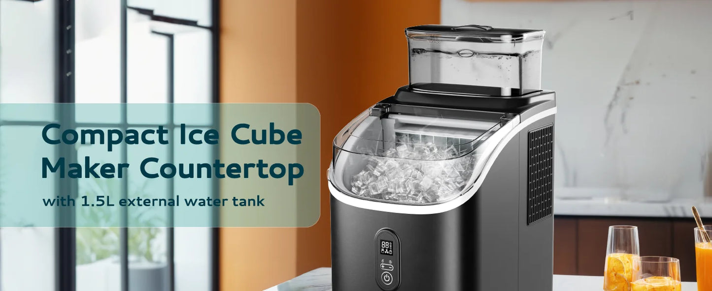 SIMZLIFE Ice Cube Maker Machine with External Water Tank 34Lbs, 16Pcs Ready in 13 Mins Auto-Cleaning for Home Kitchen Office Bar