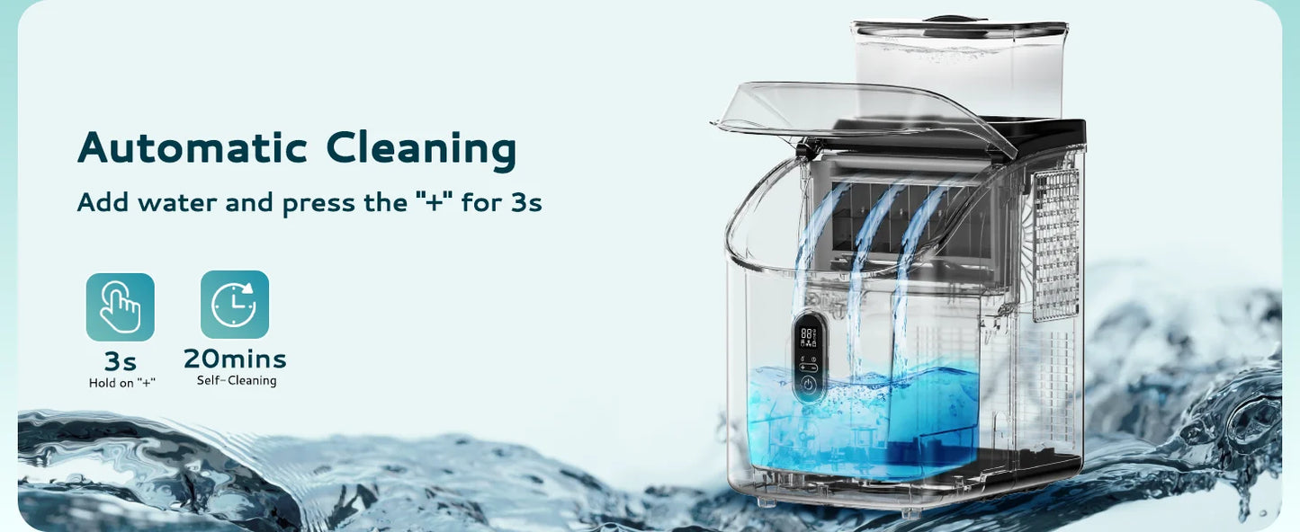 SIMZLIFE Ice Cube Maker Machine with External Water Tank 34Lbs, 16Pcs Ready in 13 Mins Auto-Cleaning for Home Kitchen Office Bar
