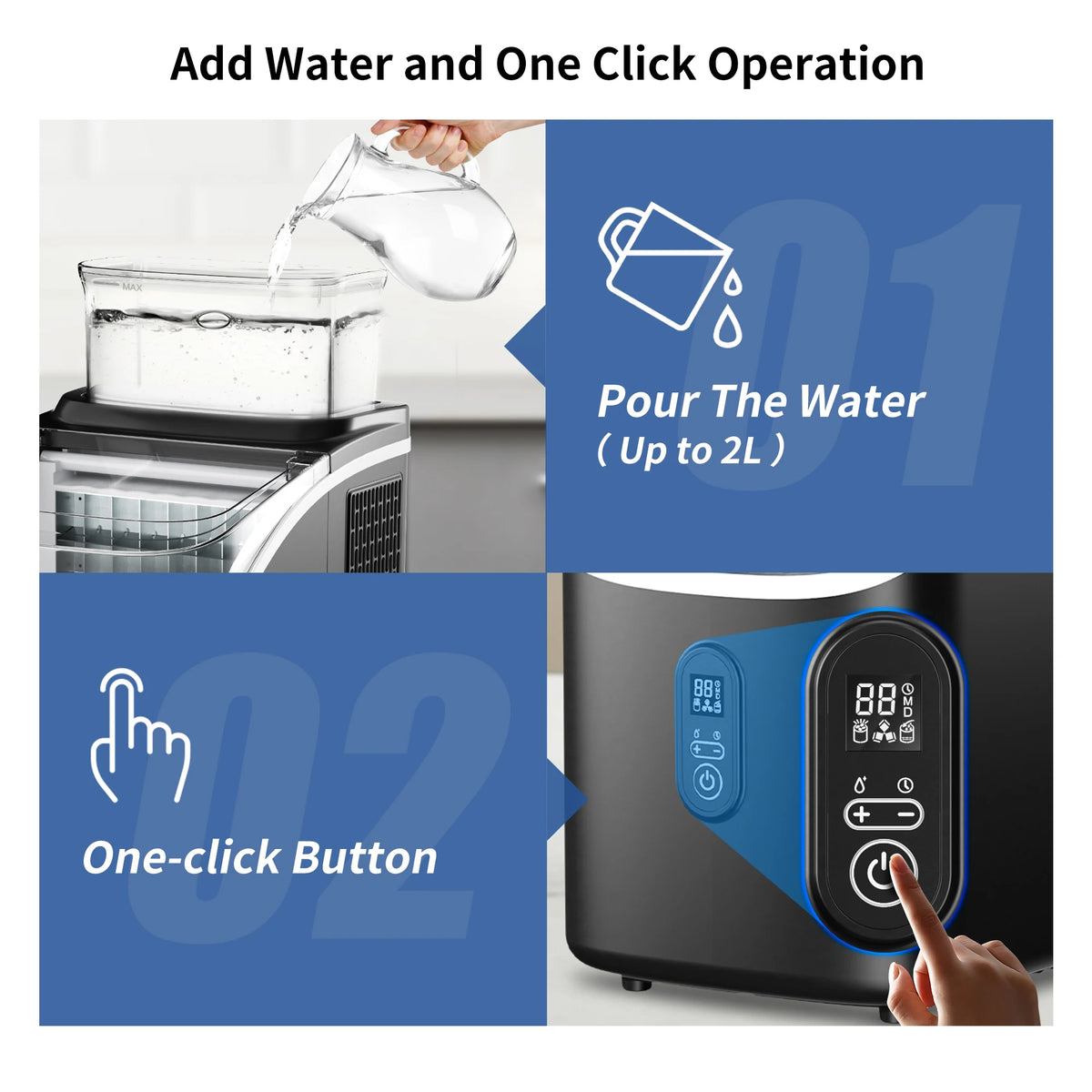 SIMZLIFE Ice Cube Maker Machine with External Water Tank 34Lbs, 16Pcs Ready in 13 Mins Auto-Cleaning for Home Kitchen Office Bar