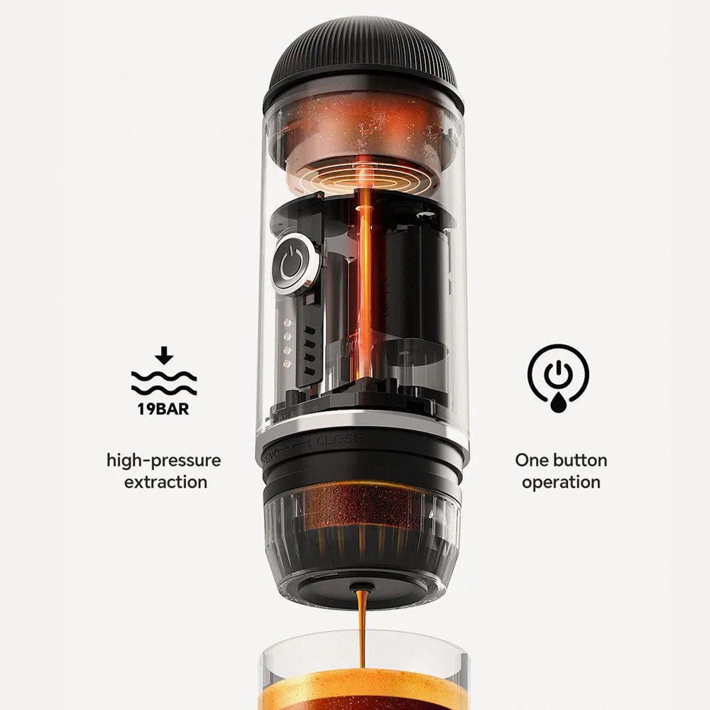 Electric Portable Espresso Coffee Machine for Car & Home Camping Coffee Maker 2-in-1 Capsule Powder WirelessTravel Coffee Make