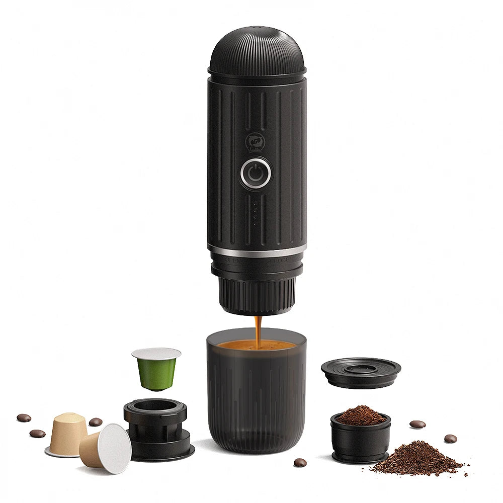 Electric Portable Espresso Coffee Machine for Car & Home Camping Coffee Maker 2-in-1 Capsule Powder WirelessTravel Coffee Make
