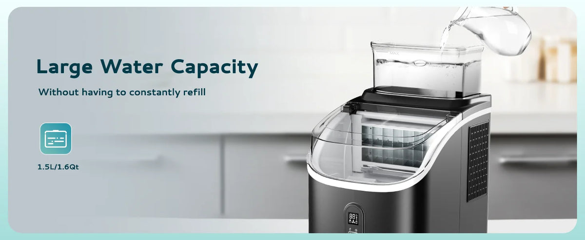 SIMZLIFE Ice Cube Maker Machine with External Water Tank 34Lbs, 16Pcs Ready in 13 Mins Auto-Cleaning for Home Kitchen Office Bar