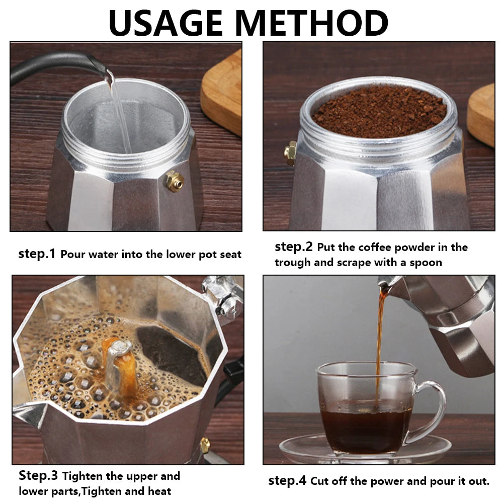 Moka Pot Italian Coffee Machine Espresso Aluminum Geyser Coffee Maker Kettle Latte Stove Classic Coffeeware Barista Accessories