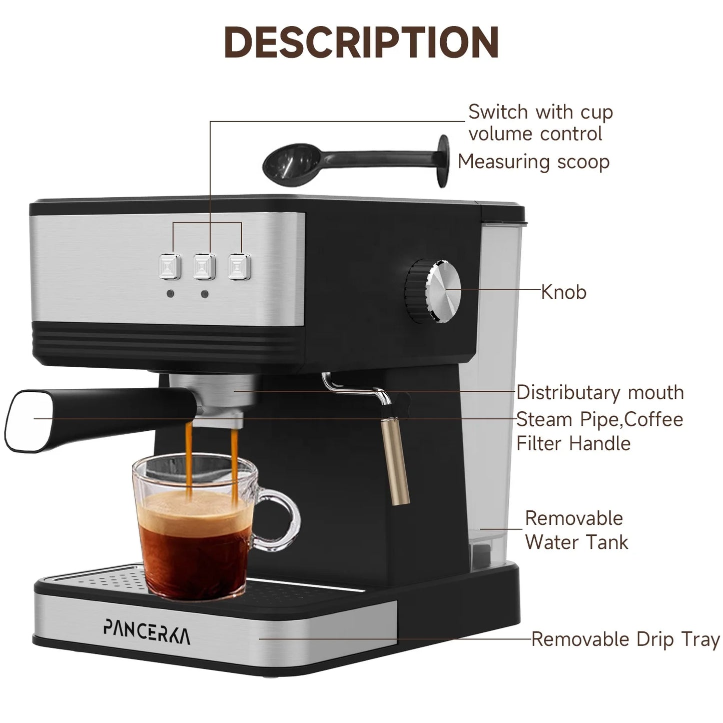 PANCERKA 2-in-1 Commercial Grade Espresso Machine High Pressure 19 Bar Electric Household Coffee Maker Milk Froth-New Arrival