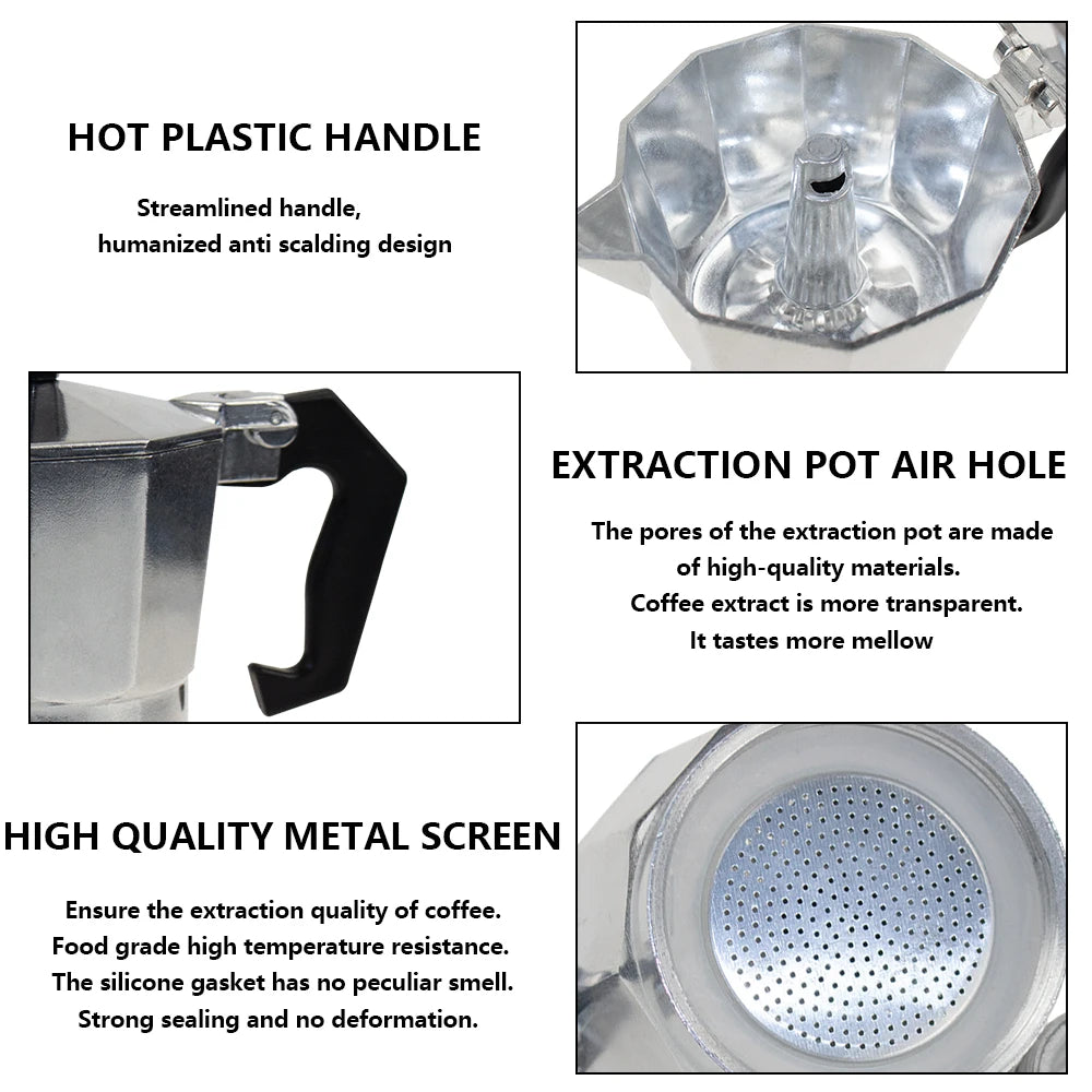 Moka Pot Italian Coffee Machine Espresso Aluminum Geyser Coffee Maker Kettle Latte Stove Classic Coffeeware Barista Accessories
