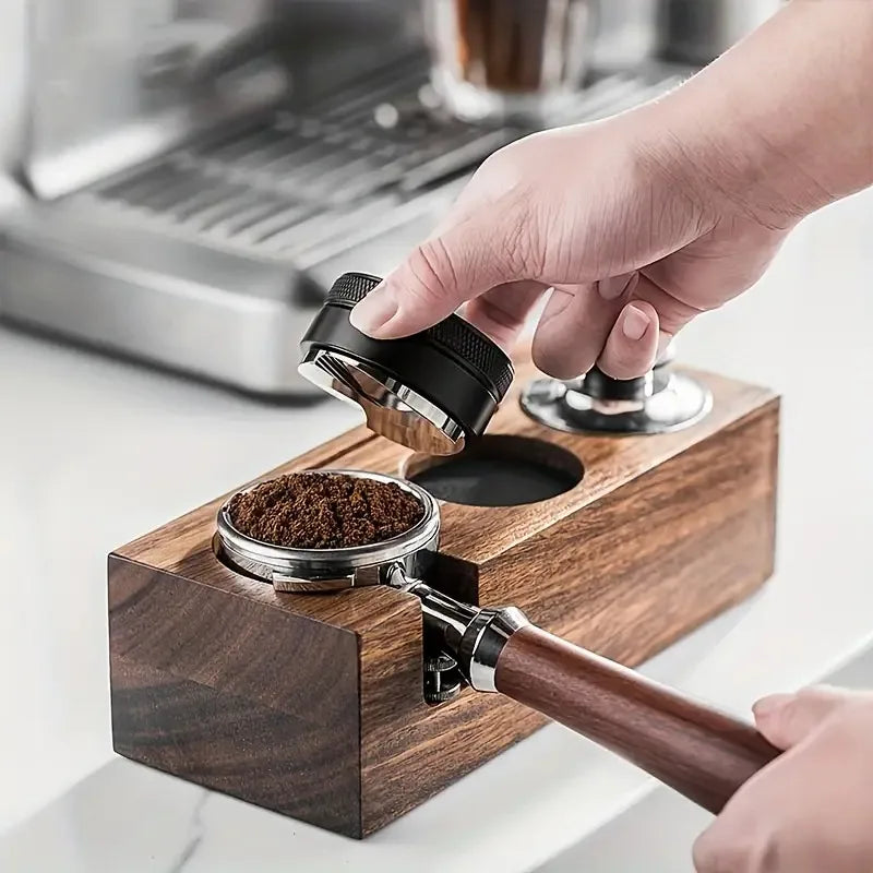 Eco-Friendly Custom Wood Espresso Accessories Station for Coffee Tea Tools Includes Distribution Tools Wooden Holder Tea Tamper
