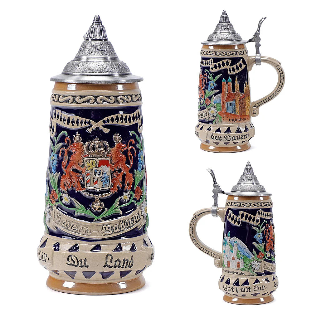 600ml Beer Mugs Big Capacity Germany Geographical Sign Classical  Beer Mug 3D & Resin Steel Stainless Tankard Cup Best Fans Gift