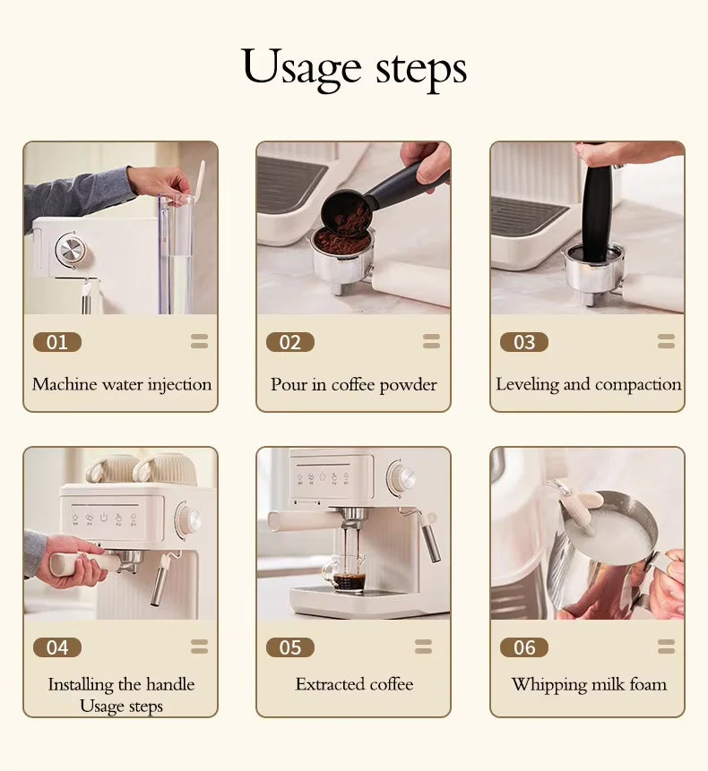 Retro Style Stainless Steel Italian Espresso Machine Portable Semi-Automatic Electric Household Coffee Maker Steam Milk Foamer