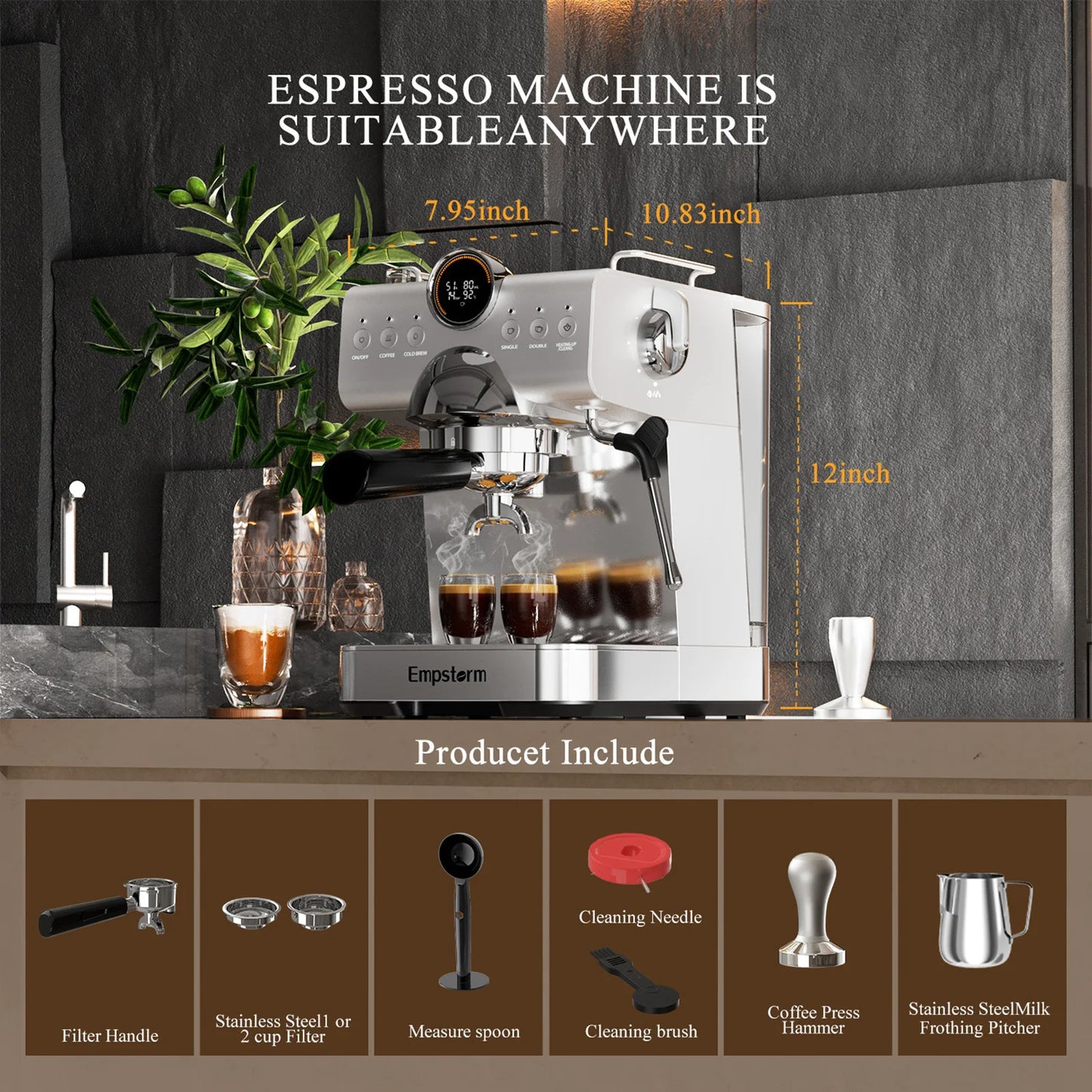For Empstorm Portable Aluminum Housing Semi-Automatic Espresso & Cold Brew Coffee Machine for Hotel Use
