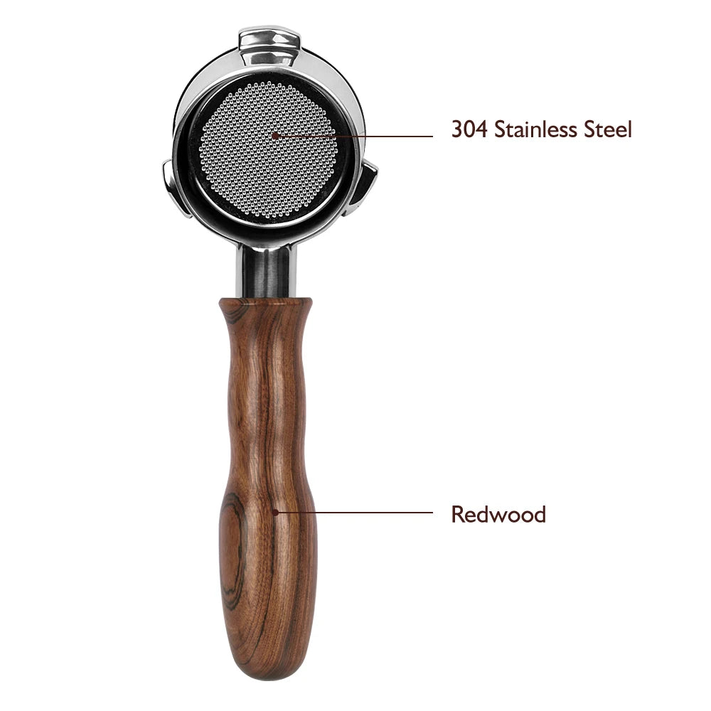Good Quality 304 Stainless Steel Bottomless Portafitler Head Rosewood/Plastic/Aluminum Alloy Handle Espresso 54mm Portafilter