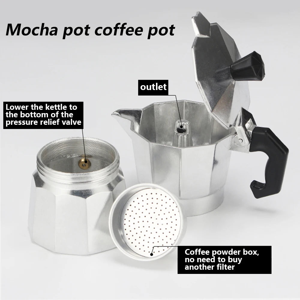 Moka Pot Italian Coffee Machine Espresso Aluminum Geyser Coffee Maker Kettle Latte Stove Classic Coffeeware Barista Accessories