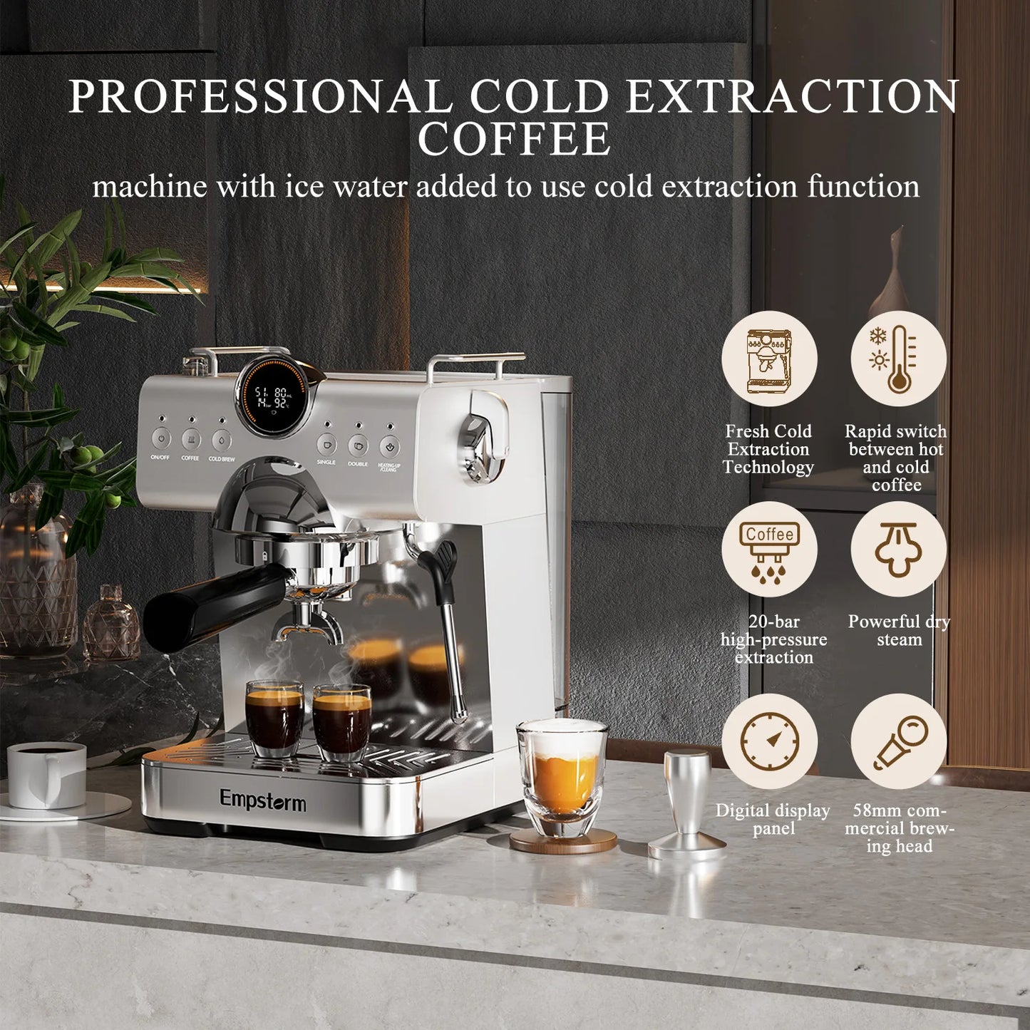For Empstorm Portable Aluminum Housing Semi-Automatic Espresso & Cold Brew Coffee Machine for Hotel Use