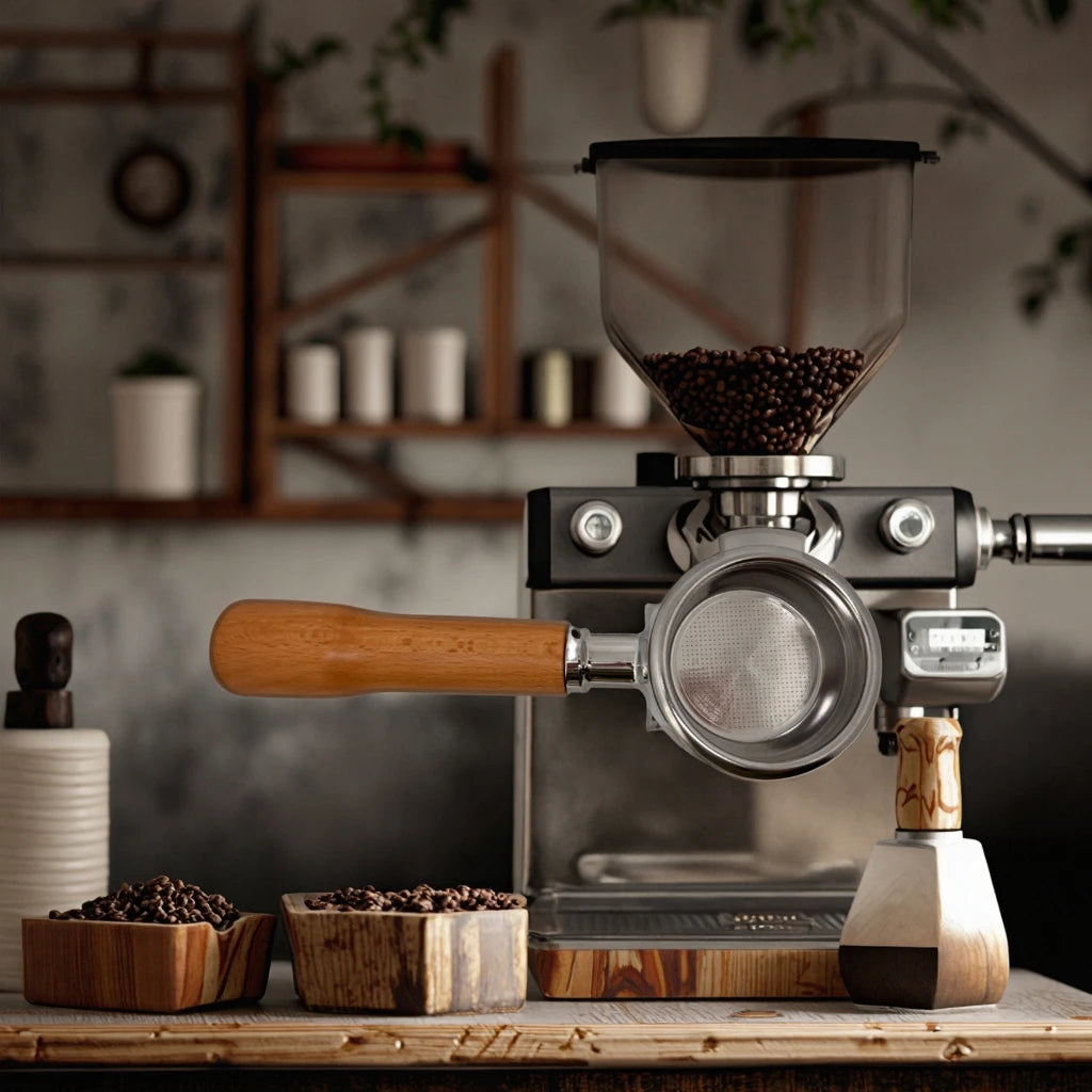 Eco-Friendly Stainless Steel Espresso 2 Spout Double E61 Portafilter 58 MM Square Coffee Portafilter