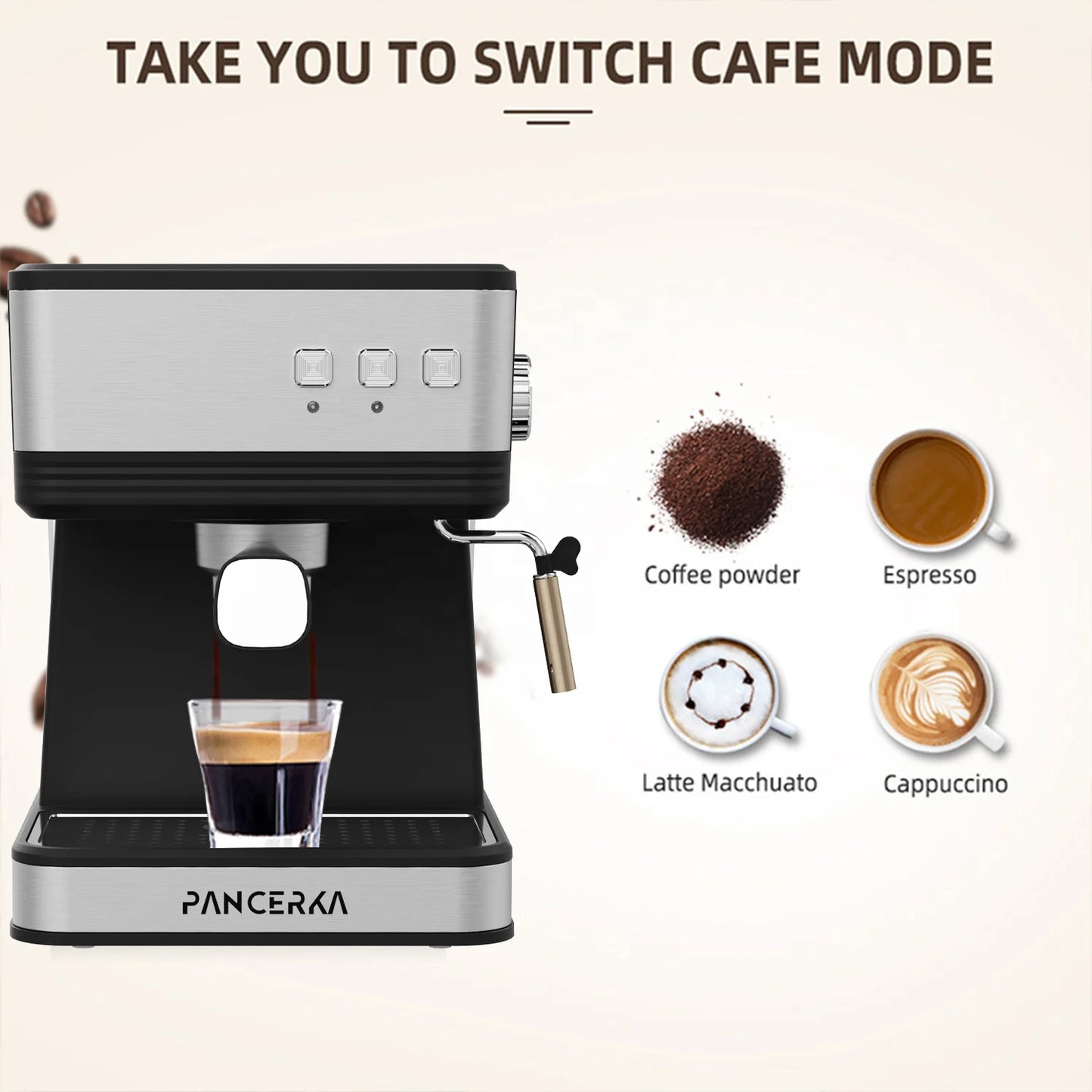 PANCERKA 2-in-1 Commercial Grade Espresso Machine High Pressure 19 Bar Electric Household Coffee Maker Milk Froth-New Arrival