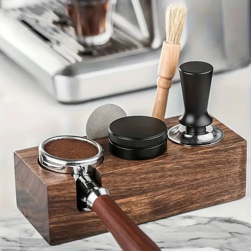 Eco-Friendly Custom Wood Espresso Accessories Station for Coffee Tea Tools Includes Distribution Tools Wooden Holder Tea Tamper