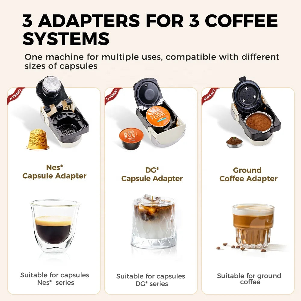 Creamy White 3-in-1 Electric NES/Dolce Gusto/Cold Hot Coffee Maker Semi-Automatic Capsule Cappuccino Espresso for RV Hotels