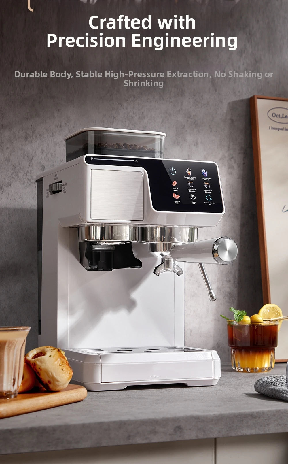 2-in-1 Cold & Hot Coffee Maker with Built-in Grinder & Milk Frother | Compact Espresso Machine for Home, Office & Small Cafés