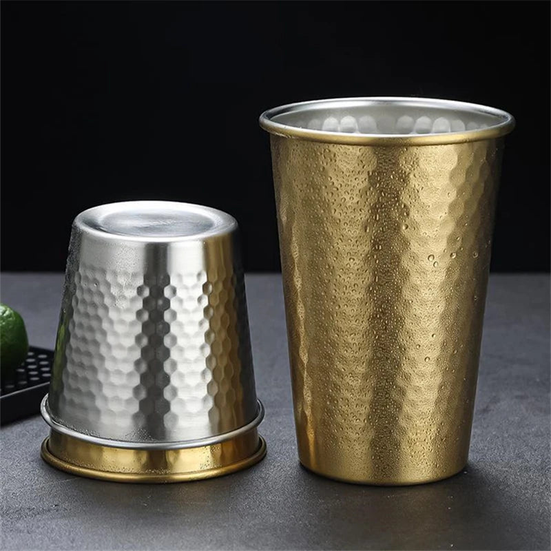 Single-layer Stainless Steel Beer Mugs 500ml Diamond Pattern Water Cup Korea Anti Fall Bar Restaurant Tumbler Drinking Set