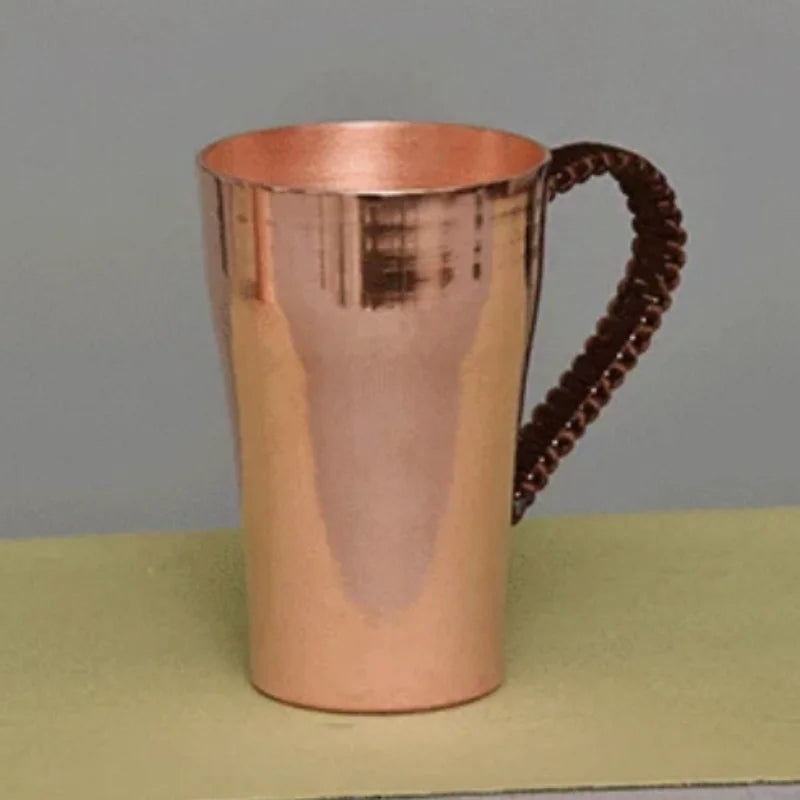 Handcrafted Pure Copper Beer Milk Mug Weave Handle Thickened Water Moscow Mule 400 ml Cup Dessert Cafe Drinkware Couple Gifts