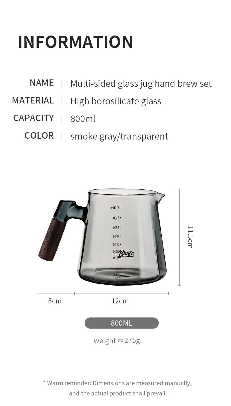 Bincoo Pour Over Coffee Maker Set 800ml Glass Carafe Coffee with Glass Coffee Filter Drip Coffee Maker Set for Home or Office
