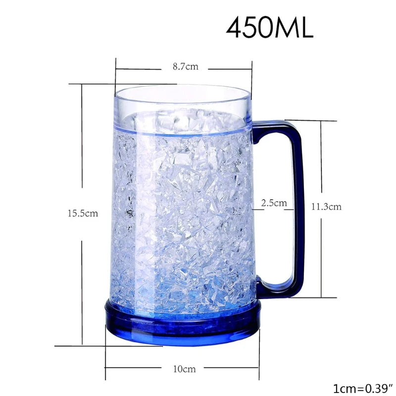 Freezer Ice Beer Mug Clear Cooling Wine Cup Double Wall Gel Frosty Beer Cup Drinking Glasses