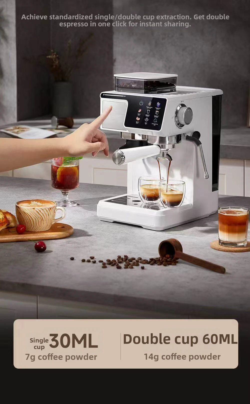 2-in-1 Cold & Hot Coffee Maker with Built-in Grinder & Milk Frother | Compact Espresso Machine for Home, Office & Small Cafés