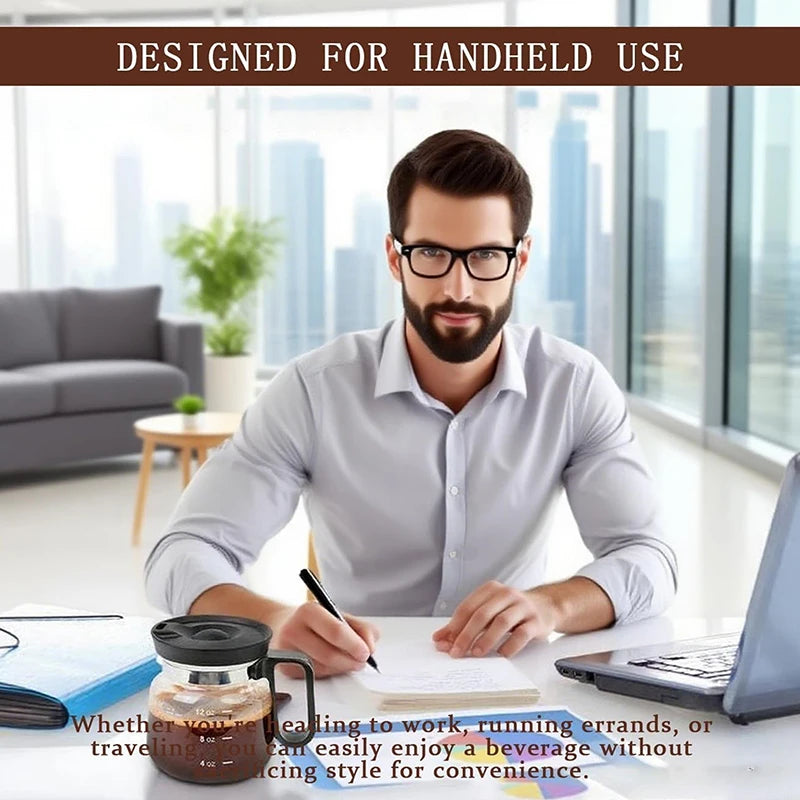 16 Oz Glass Coffee Mug That Looks Like A Coffee Pot Style Shape Mini Heatproof Large Capacity Clear Cup With Travel Lid Gift