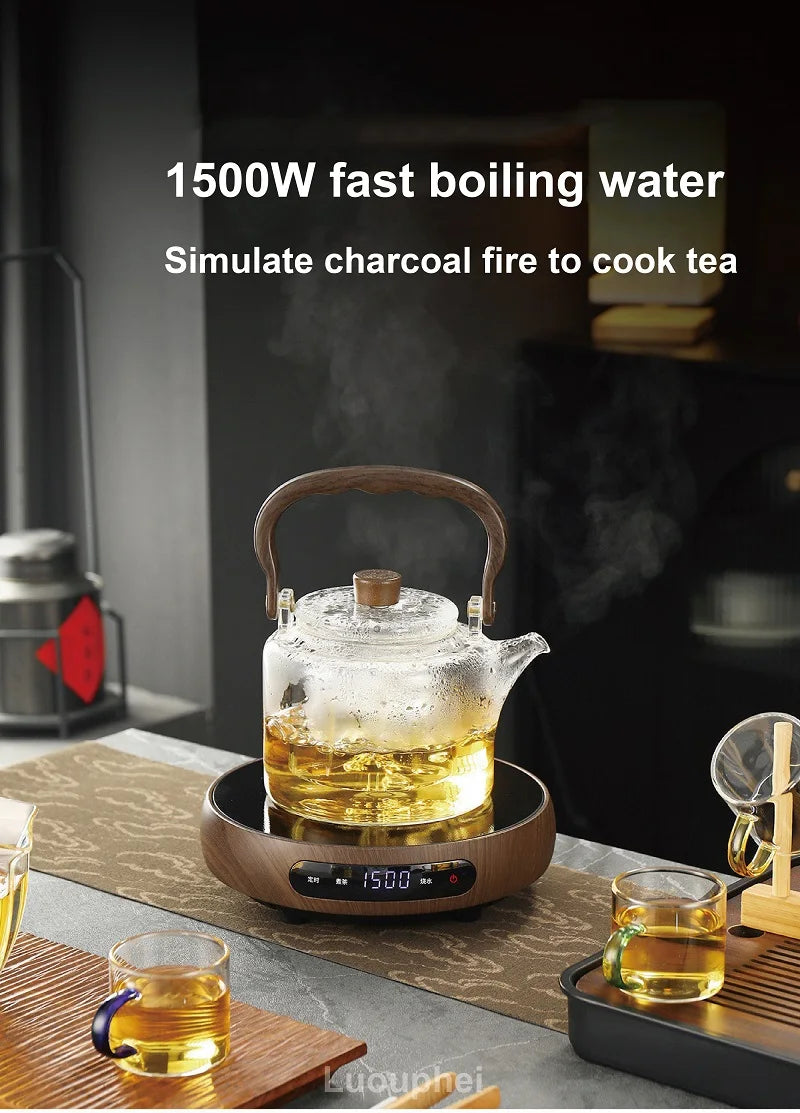 1500W Electric Ceramic Stove Smart Tea Stove Boiling Water Heater 8 Gear Heating Stove Office Timing Tea Maker Auto Keep Warm
