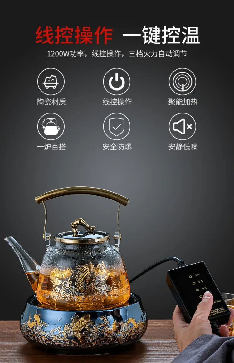 Electric Glass Teapot Kettle 220V with Induction Heating Plate for Quick Tea Water Boiling - Kitchen Tea Making Tool LYH