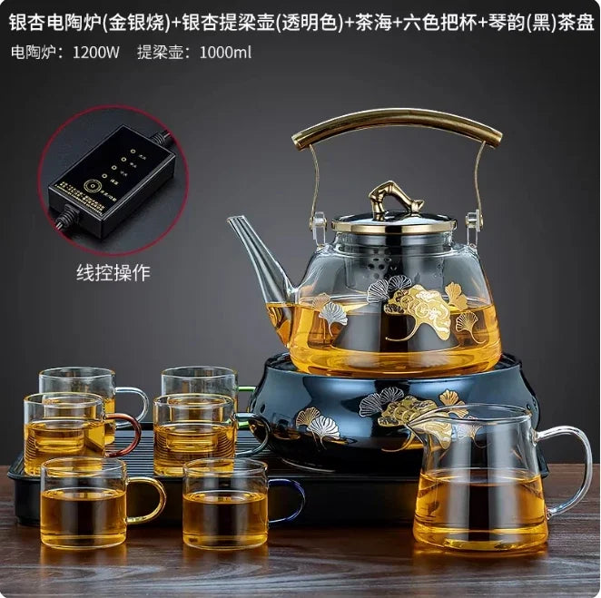 Electric Glass Teapot Kettle 220V with Induction Heating Plate for Quick Tea Water Boiling - Kitchen Tea Making Tool LYH