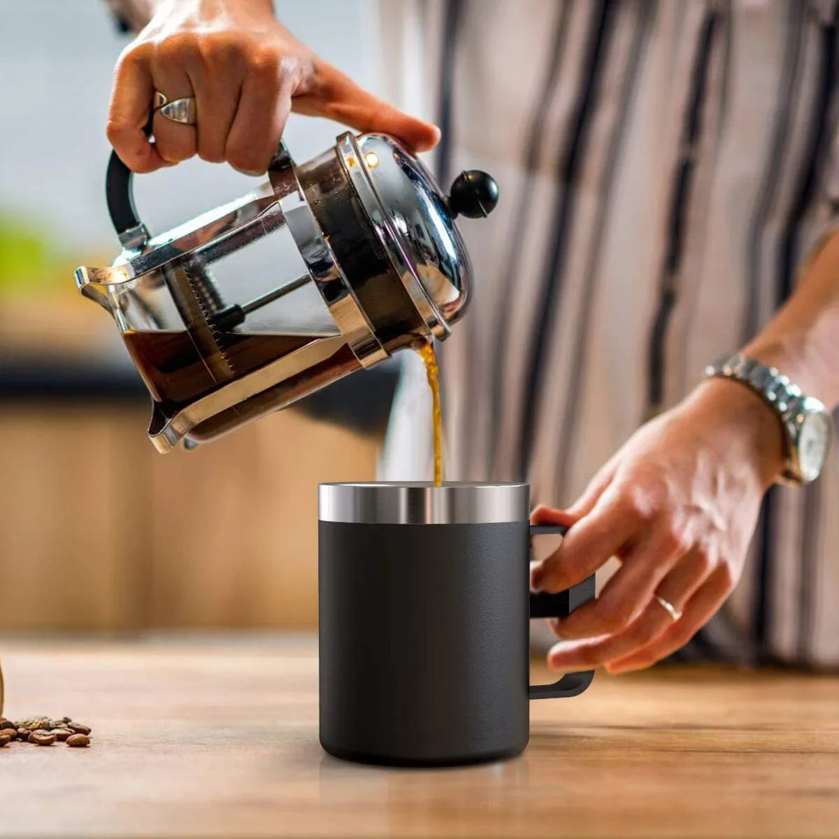 12oz Coffee Mug with Handle Sliding Lid,Stainless Steel Travel Tumbler Cup Double Insulated Camping Cup for Hot & Cold Drink Tea