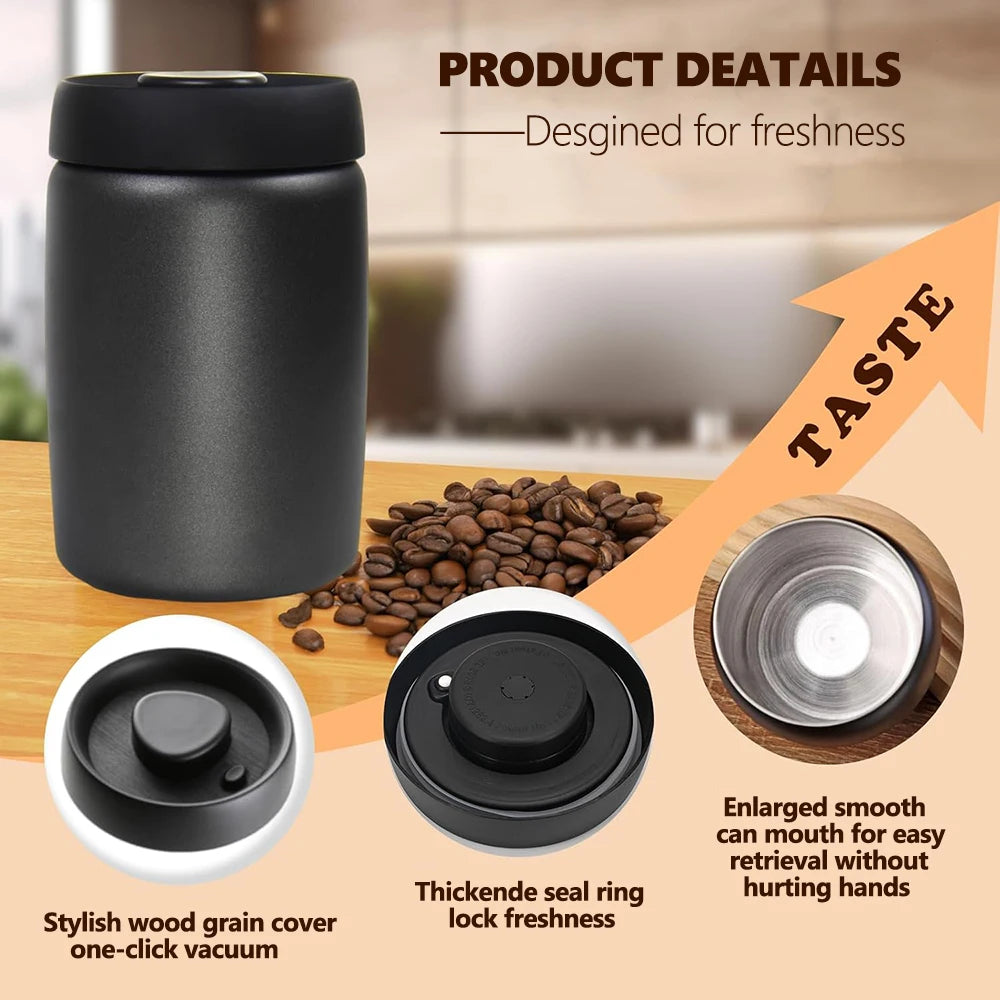 Coffee Sealed Can Stainless Steel Manual Vacuum Storage Container Jar Canister for Coffee Beans Outdoor Camping Kitchen Barista