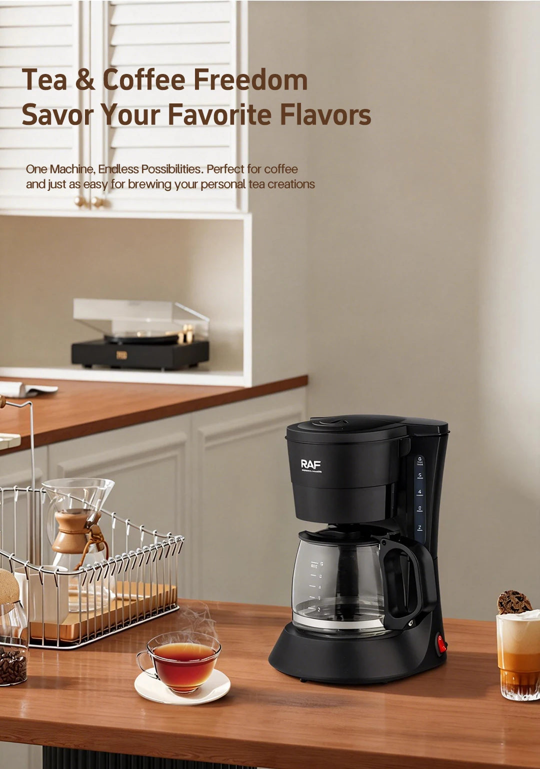 Drip Coffee Maker - Automatic Home Coffee Machine with Keep-Warm Function for American Coffee & Tea Brewing in Office