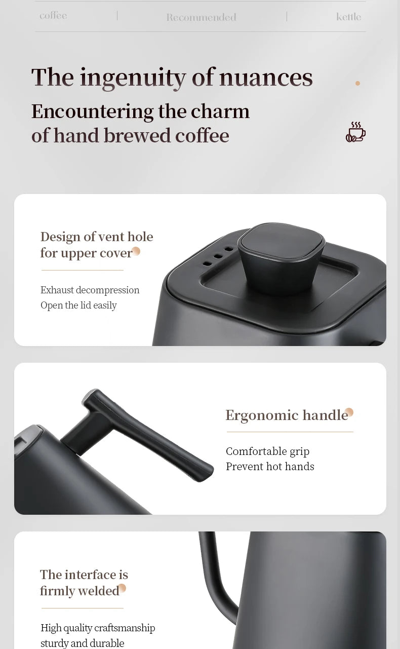 Electric Gooseneck Kettle 1000ML  Hand Brew Coffee Tea 1200W Pot Smart Teapot Temperature Control Pot Rapid Heating Kettle 220v