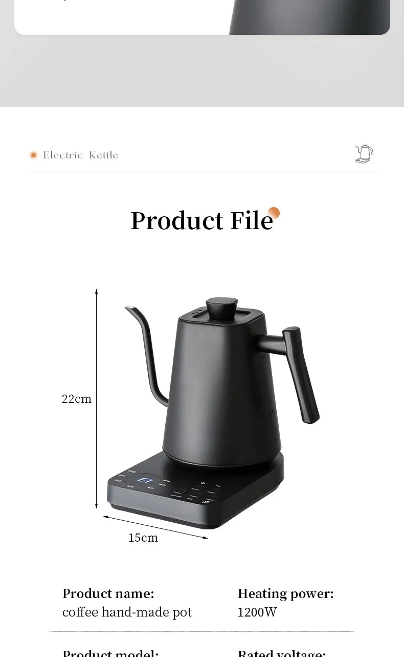 Electric Gooseneck Kettle 1000ML  Hand Brew Coffee Tea 1200W Pot Smart Teapot Temperature Control Pot Rapid Heating Kettle 220v
