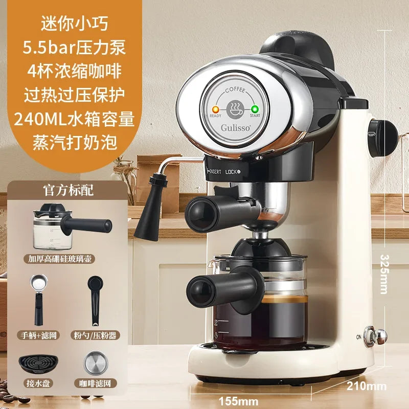 220V German Italian Semi Auto Espresso Coffee Machine Compact Home Office Mini American Brewer All in One BC