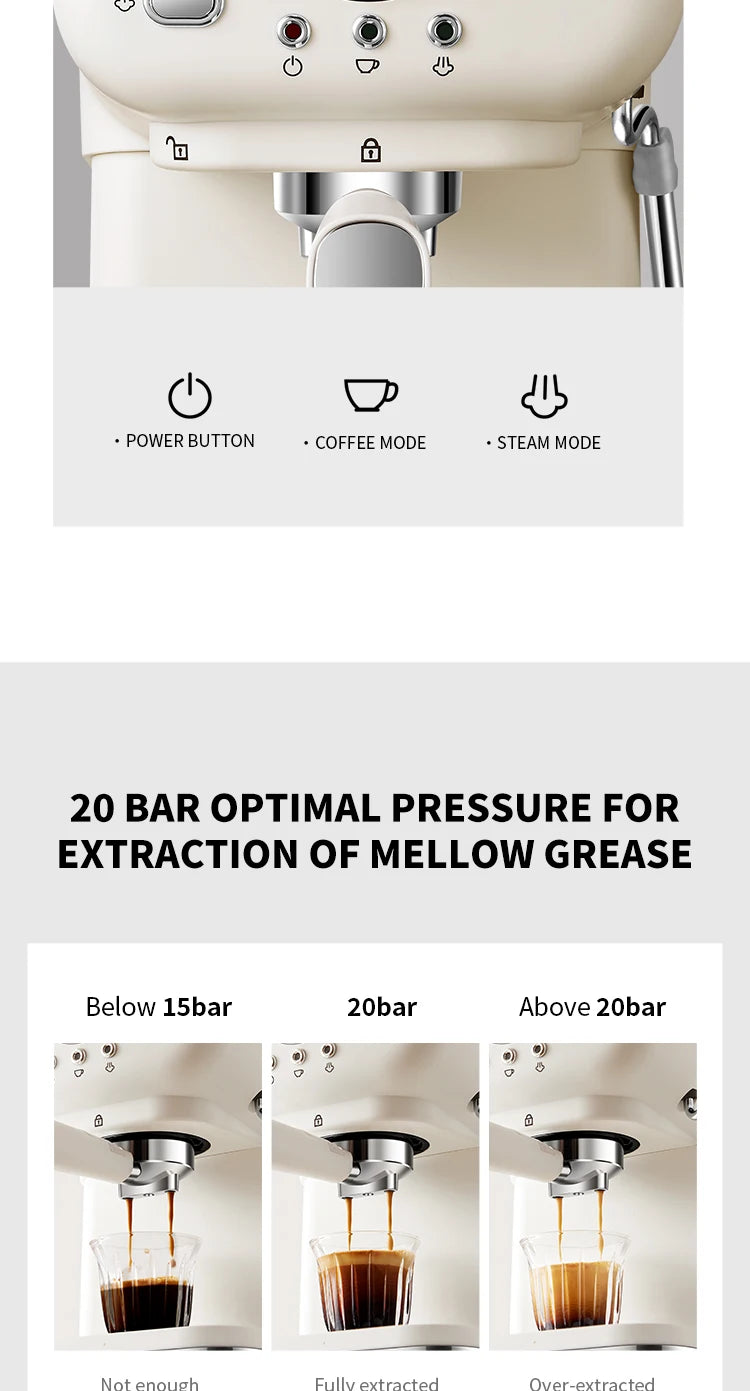 Electric Espresso Coffee Machine Cafetera Semi Automatic 20 Bar Coffee Maker 220V EU Automatic Milk Frother Cappuccino Hot Water