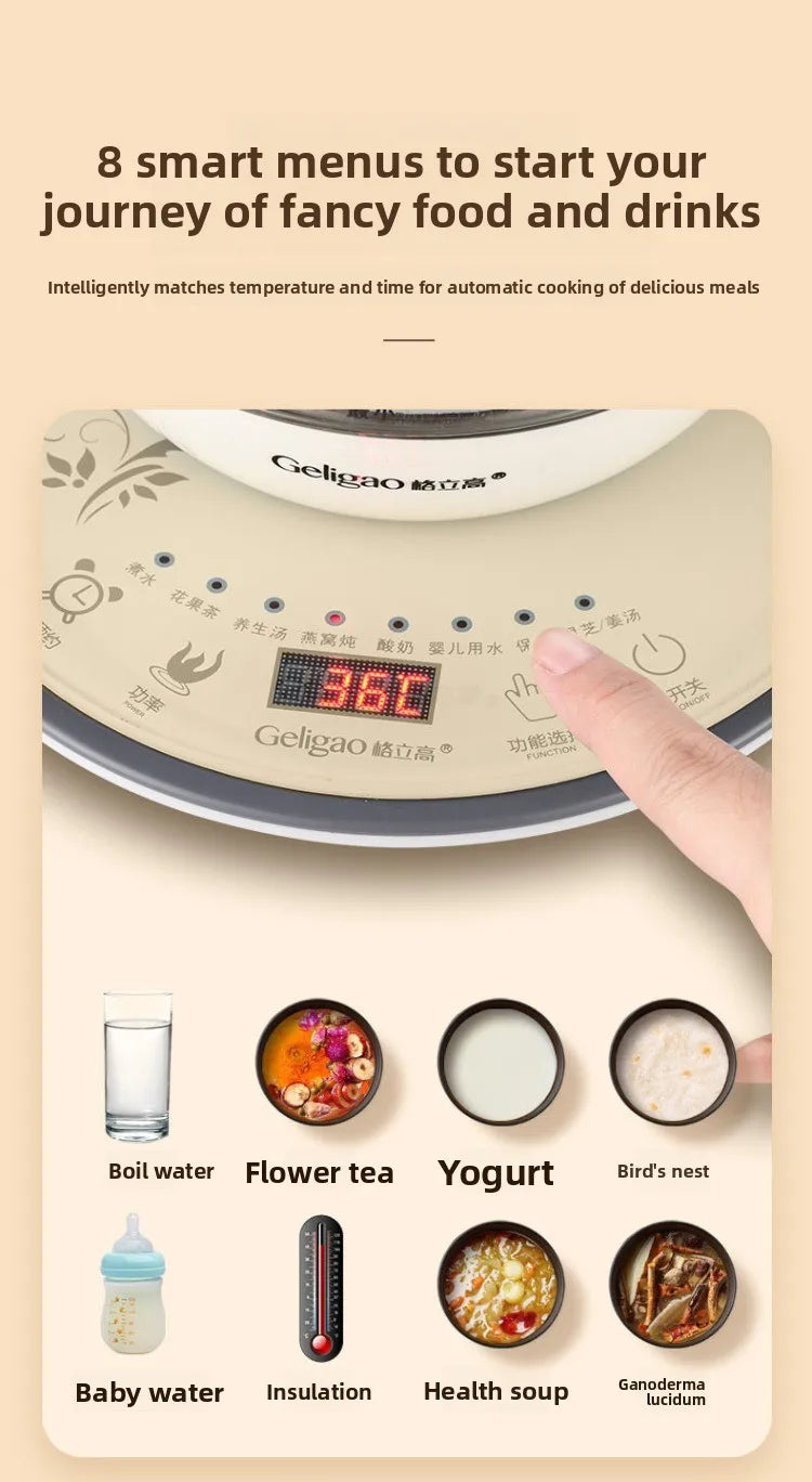 220V Geligao Automatic Double Boiler Health Kettle Thick Glass Multi Function Electric Tea Maker