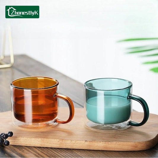 Double Wall Insulated Colorful Glass Cup Clear Espresso Coffee Mugs Handmade Beer Mug Tea Milk Whiskey Glass Cups Drinkware